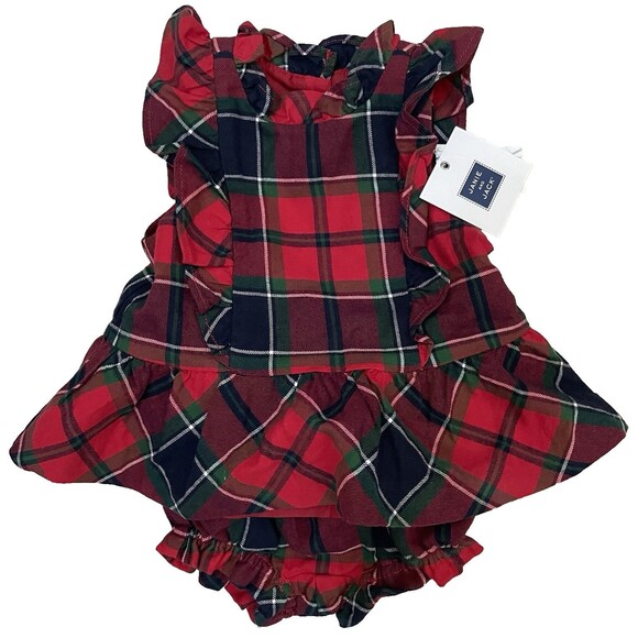 NWT'S Janie And Jack 0-3M Baby Girl Red Plaid Dress/Diaper Cover Holiday/Fall - Picture 1 of 5